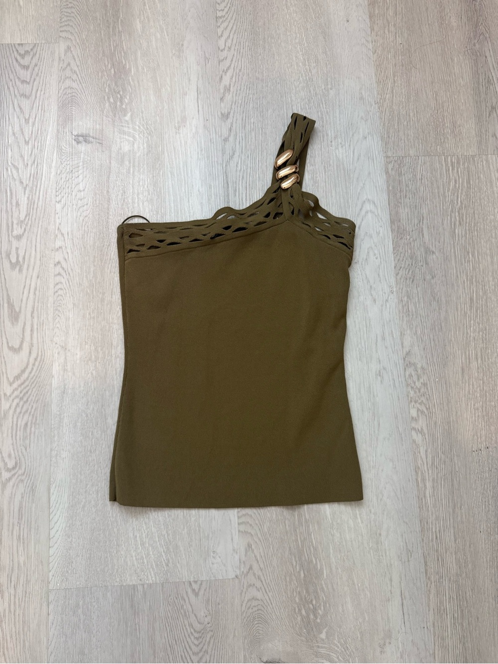 Zara Olive Green One-Shoulder Top with Ring Detail